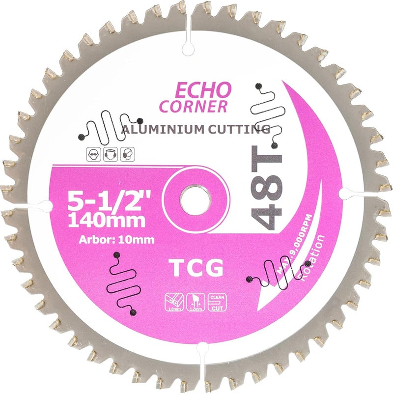 Echo Corner 5-1/2 Inch (10mm Arbor) Aluminum Cutting Circular Saw Blade, Fast Dry Cool Clean Cut Off Non-Ferrous Metal Plate/Sheet/Tube, Polycarbonate, Plastics, MDF, TCG 48-Tooth - Image 1